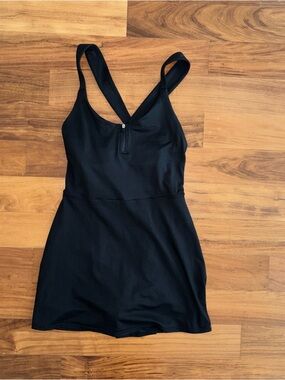 Black V-Neck Tennis Dress with Front Zip